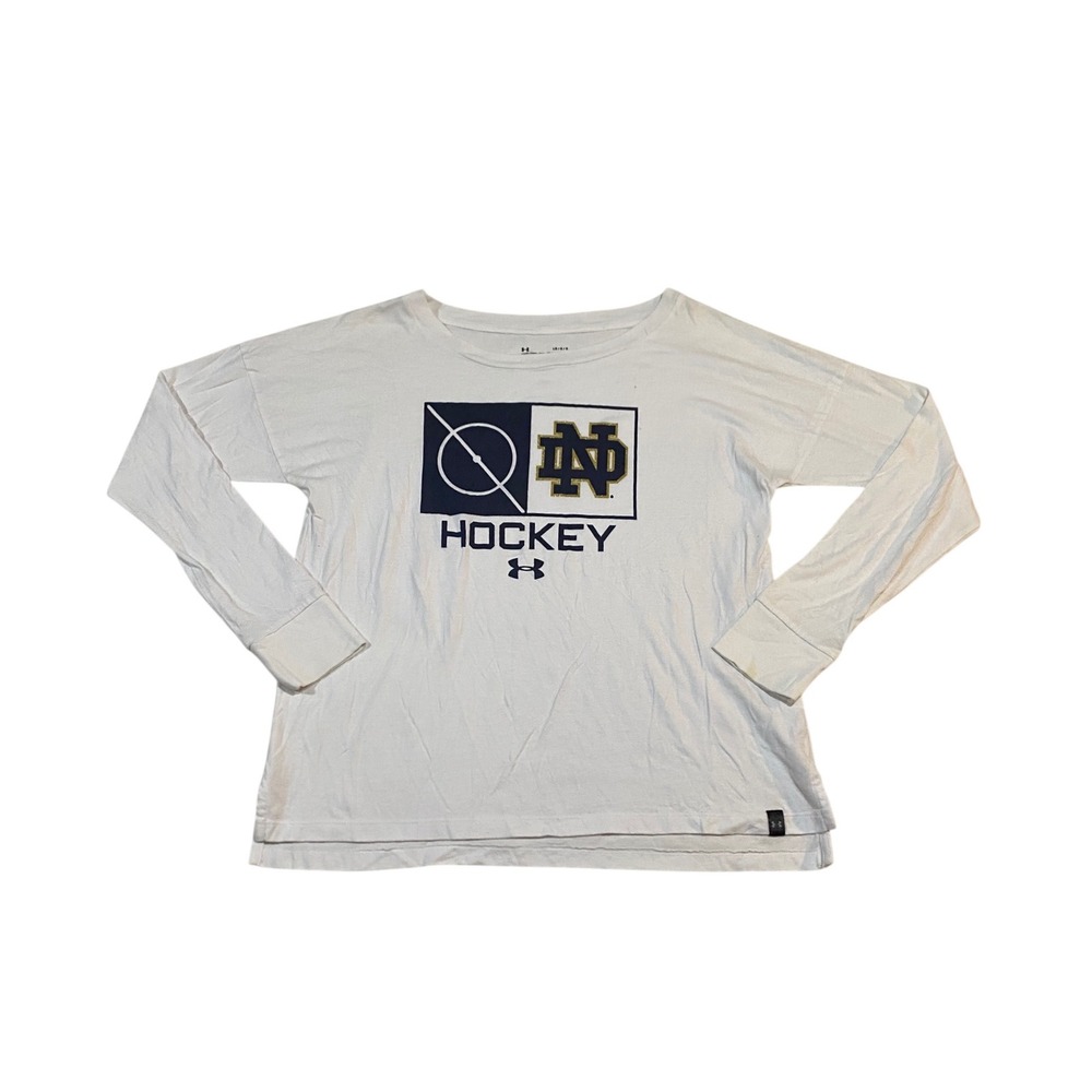 Under Armour Notre Dame Hockey Shirt Womens Large White Long Sleeve UW0895